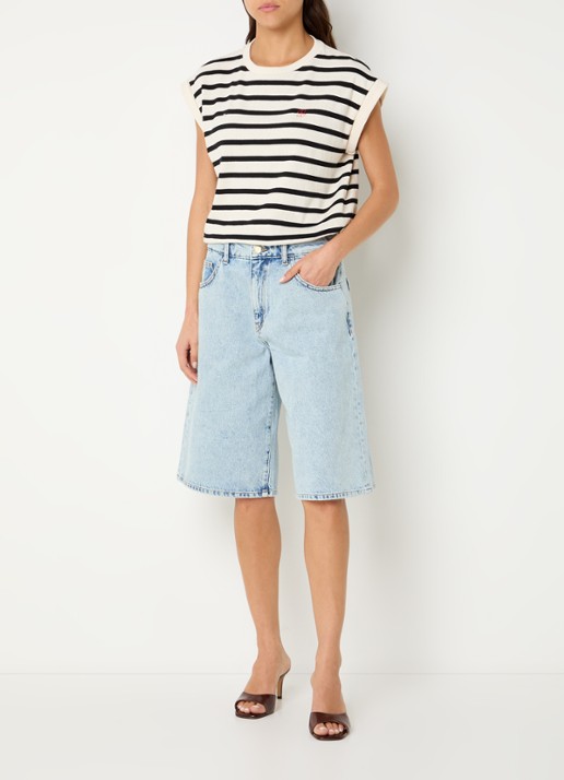 by-bar Soho high waist wide fit korte broek van denim - voorkant 3 indigo