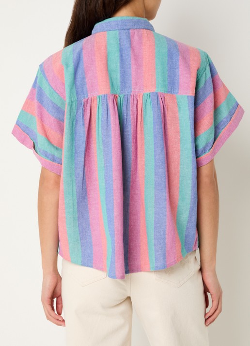 by-bar Sunny Rainbow blouse met streepprint en vlindermouw - achterkant multicolor