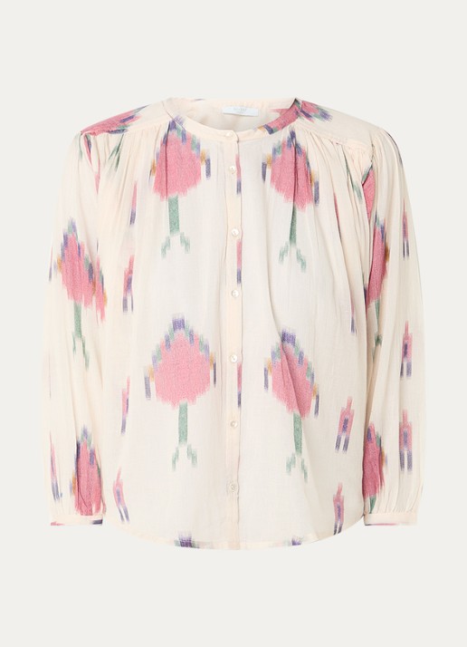 by-bar Tara semi-transparante blouse met print - voorkant 3 gebroken wit