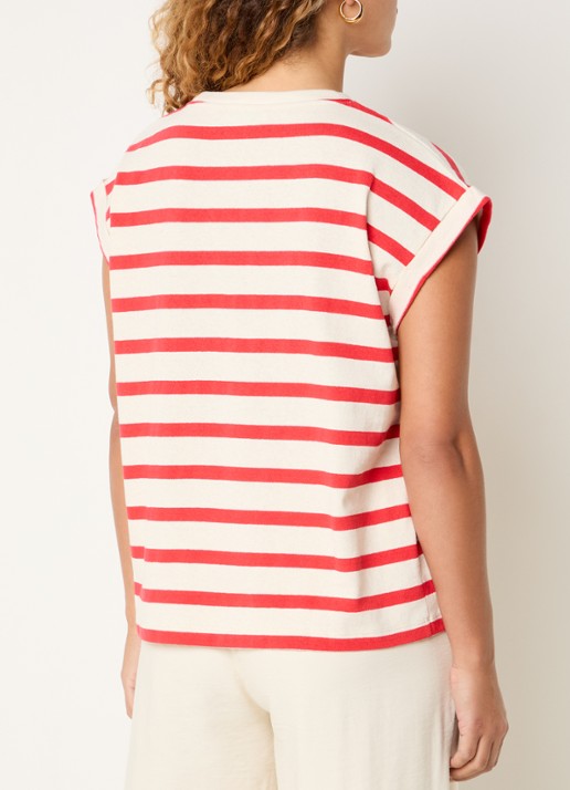 by-bar Tobi top met streepprint - achterkant rood