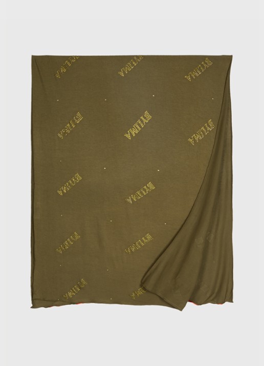 BYLIMA Chiffre sjaal met strass 175 x 70 cm - detail military green / legergroen