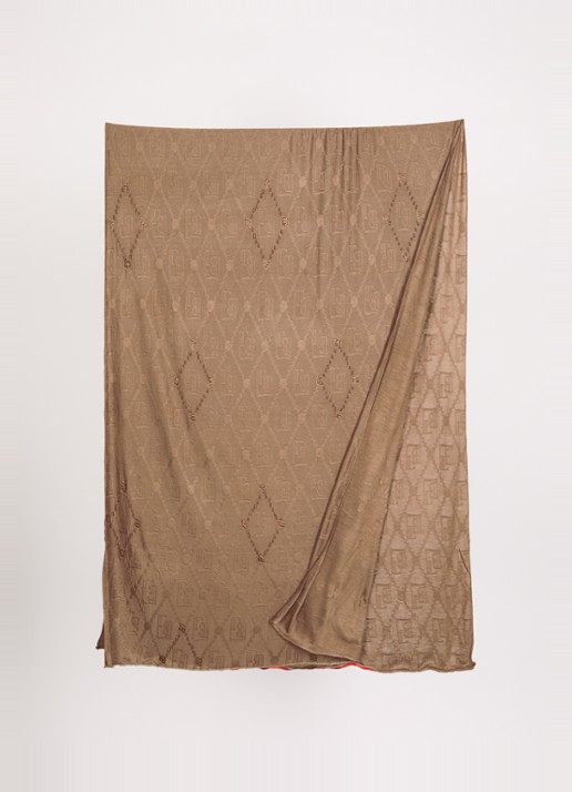 BYLIMA Darkbrown handwork sjaal met strass 200 x 75 cm - detail bruin