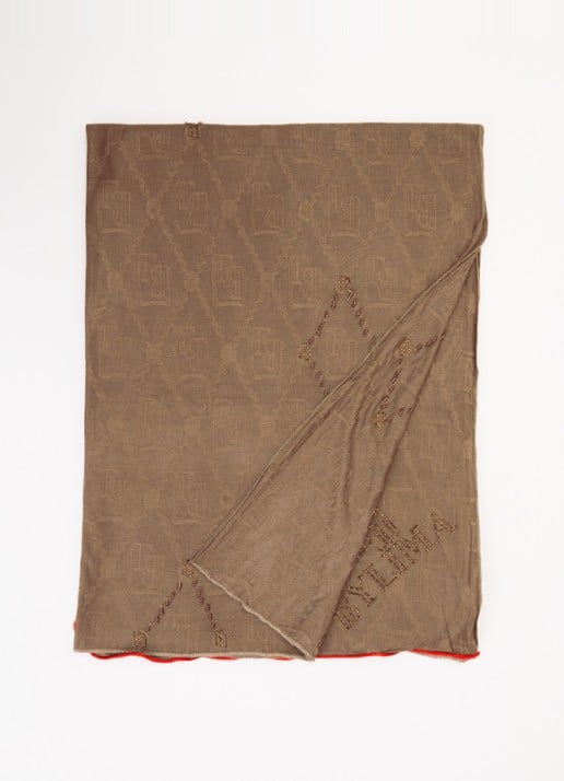 BYLIMA Darkbrown handwork sjaal met strass 200 x 75 cm