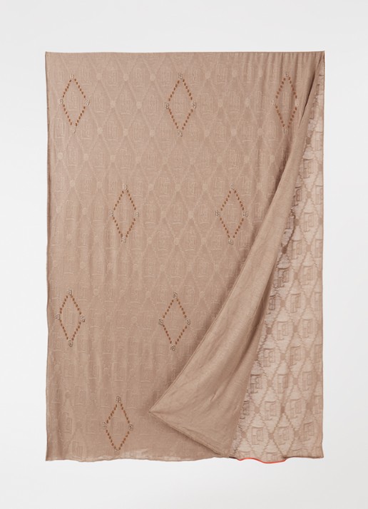 BYLIMA Enchanté sjaal met strass 200 x 75 cm  - voorkant lichtbruin