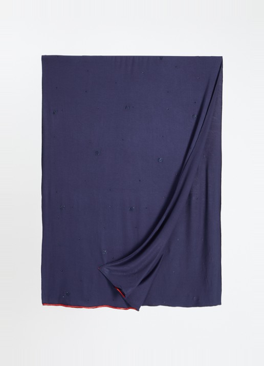 BYLIMA Initials sjaal met strass 180 x 75 cm - detail dark blue / blauw