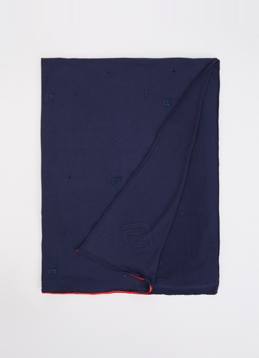 BYLIMA Initials sjaal met strass 180 x 75 cm - voorkant 3 dark blue / blauw