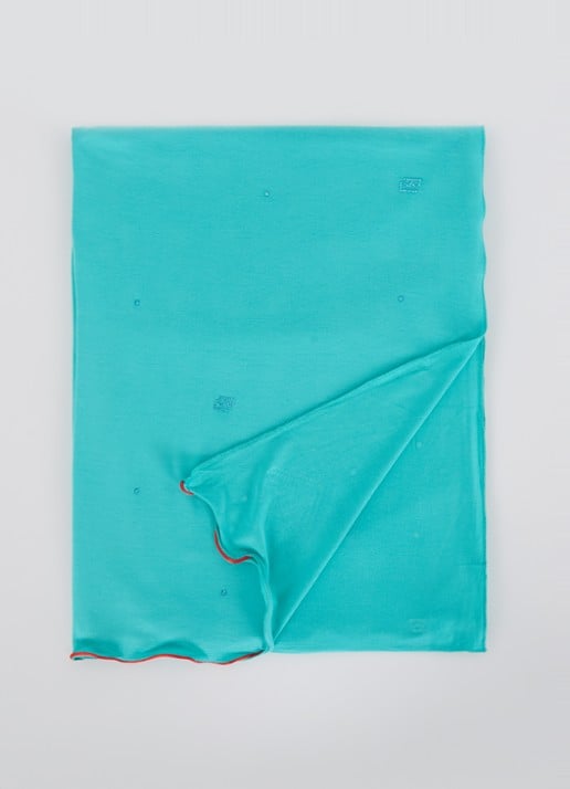 BYLIMA Initials sjaal met strass 180 x 75 cm - voorkant turquoise