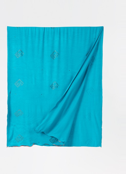 BYLIMA Monostamp sjaal met logo 180 x 75 cm - detail turquoise