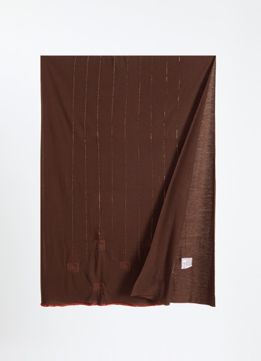 BYLIMA Ricamo sjaal met  logoborduring en strass 75 x 200 cm - detail donkerbruin