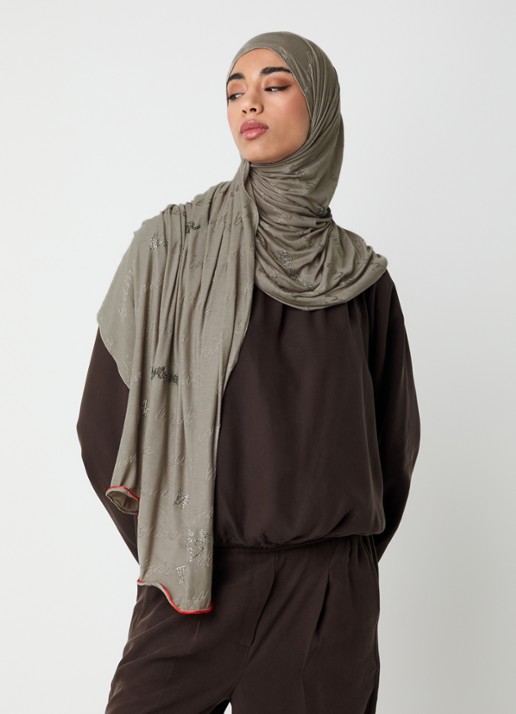 BYLIMA Signature sjaal 200 x 75 cm - voorkant 4 khaki