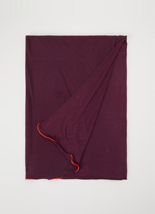 BYLIMA Stamp sjaal met strass 190 x 70 cm - voorkant aubergine