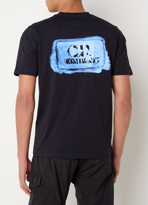 C.P. Company 30/1 T-shirt met logo- en backprint - detail 3 donkerblauw