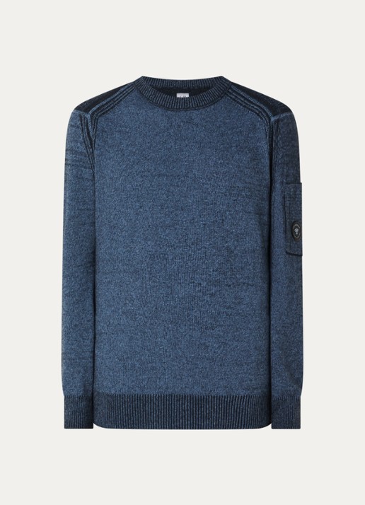 C.P. Company Fijngebreide pullover in wolblend - voorkant blauw