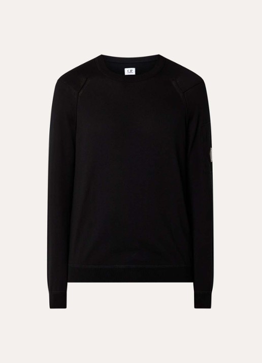 C.P. Company Fijngebreide pullover met ronde hals - voorkant zwart