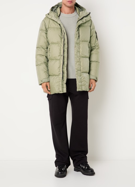 C.P. Company Gewatteerde parka met capuchon en donsvulling - voorkant 4 khaki