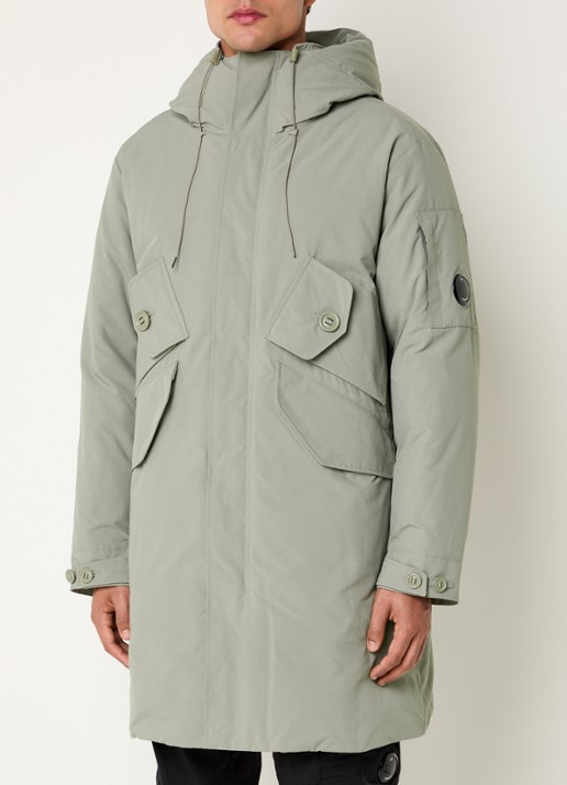 C.P. Company Gewatteerde parka met donsvulling en klepzakken - detail 4 lichtgrijs