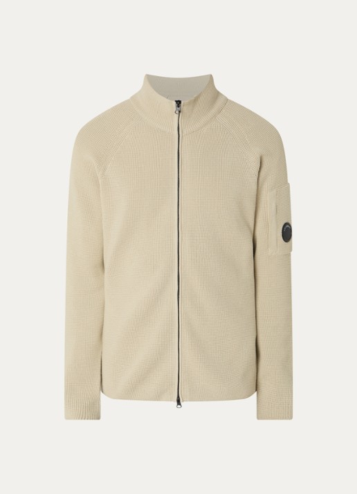 C.P. Company Grofgebreid vest met opstaande kraag - voorkant beige