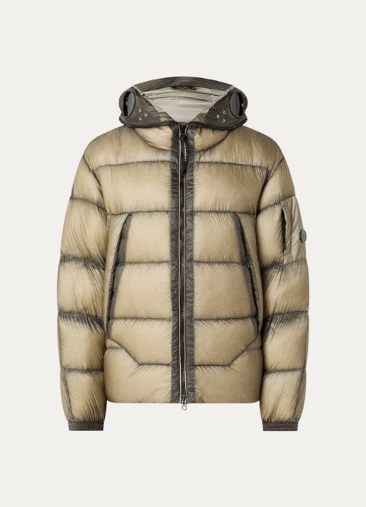 C.P. Company Puffer jack met capuchon en donsvulling - voorkant beige