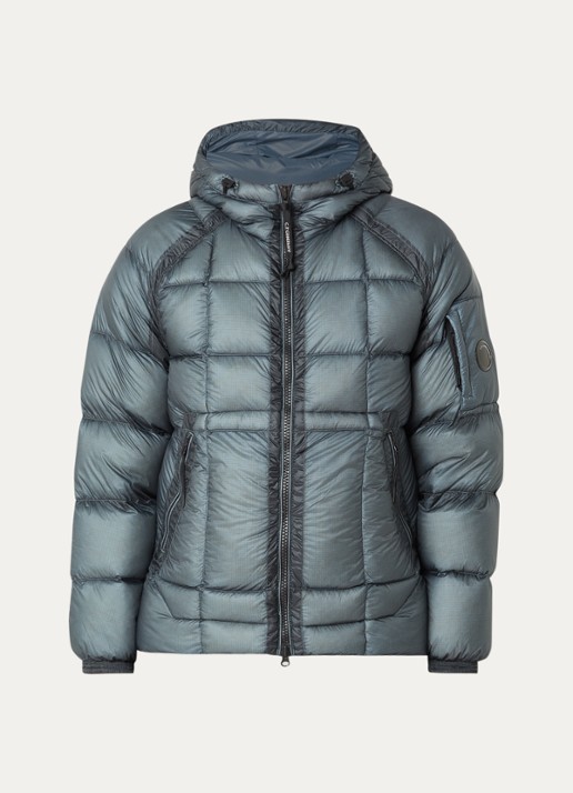 C.P. Company Puffer jack met ritszakken en capuchon - voorkant 3 blauw