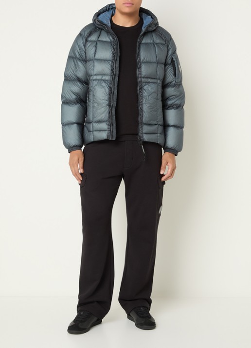 C.P. Company Puffer jack met ritszakken en capuchon - voorkant 4 blauw