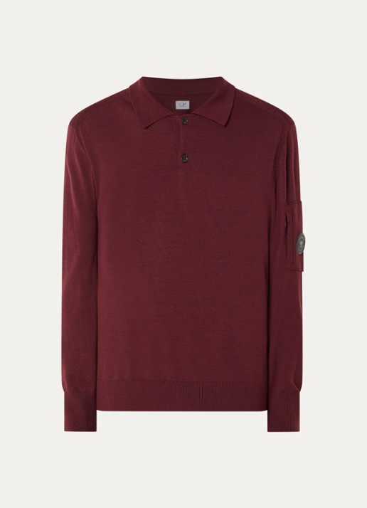 C.P. Company Regular fit polo in wolblend - voorkant 3 bordeauxrood