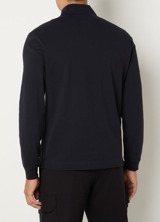 C.P. Company Slim fit polo van piqué katoen met halve rits en logo - achterkant donkerblauw