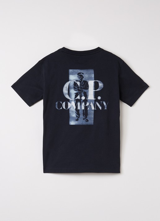 C.P. Company T-shirt met logo- en backprint - voorkant 2 donkerblauw