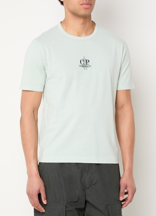 C.P. Company T-shirt met logo- en backprint - achterkant 4 lindegroen