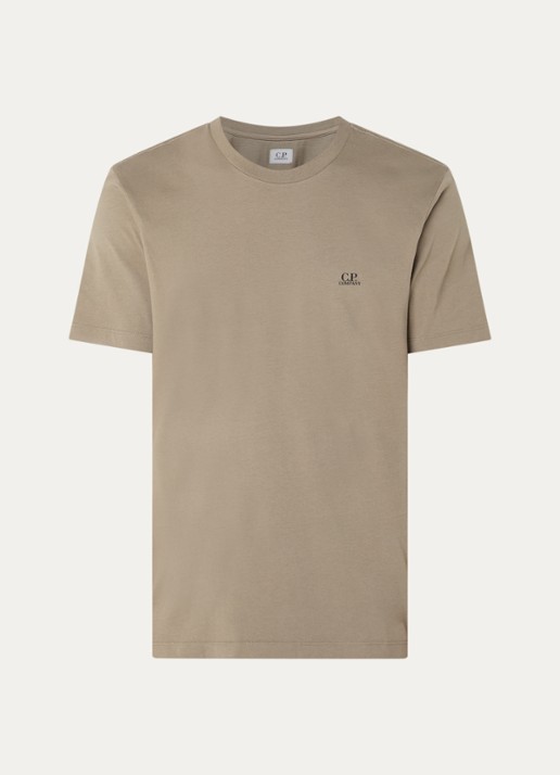 C.P. Company T-shirt met logo- en backprint - voorkant olijfgroen