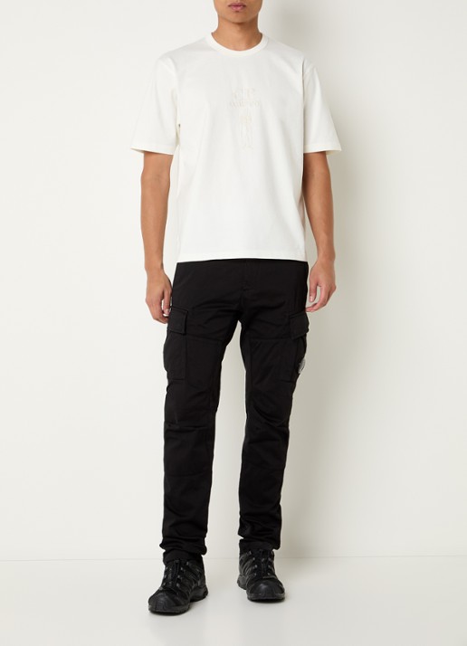 C.P. Company Twisted T-shirt met logoborduring - voorkant 3 vanillegeel
