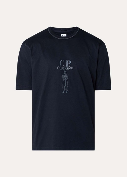 C.P. Company Twisted T-shirt met logoborduring - voorkant donkerblauw