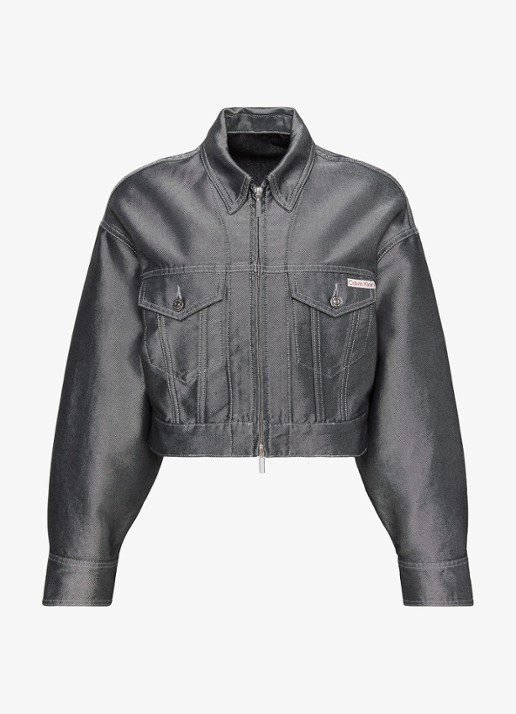 Calvin Klein Bomber jack van denim - voorkant grijs