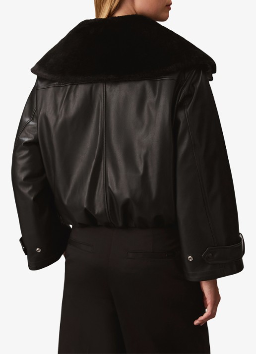 Calvin Klein Bomberjack met trompetmouw en imitatiebont - achterkant 6 zwart