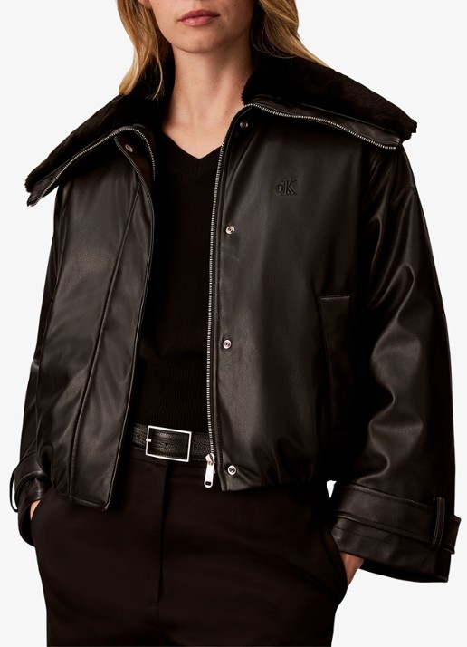 Calvin Klein Bomberjack met trompetmouw en imitatiebont