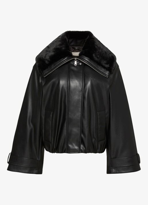 Calvin Klein Bomberjack met trompetmouw en imitatiebont - voorkant zwart