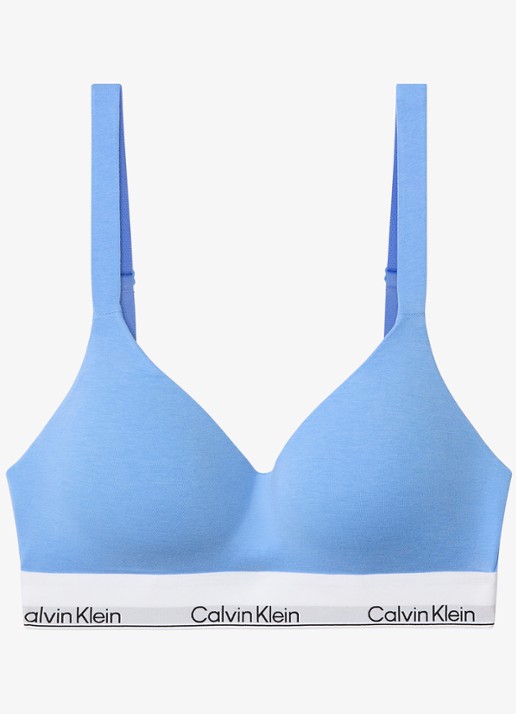 Calvin Klein Bralette met logoband - voorkant lichtblauw