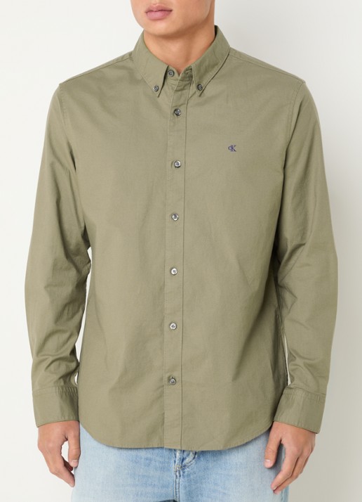 Calvin Klein Classix Oxford regular fit overhemd met logoborduring - detail 4 zand