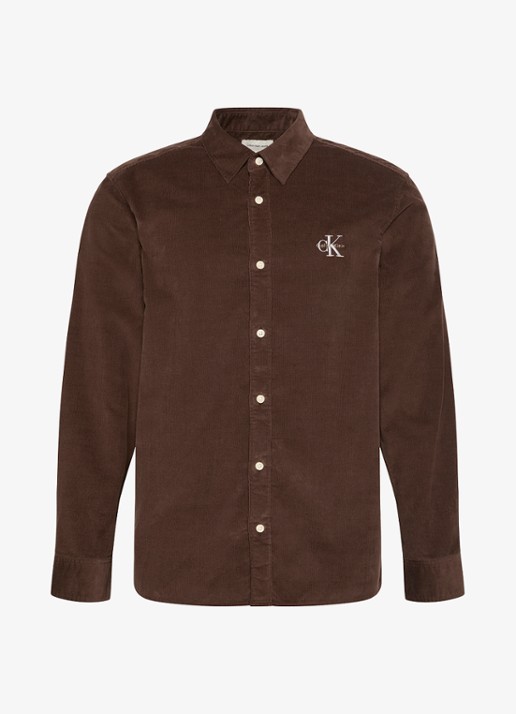 Calvin Klein Comfort fit overhemd van corduroy met borstzak - voorkant 6 kastanjebruin
