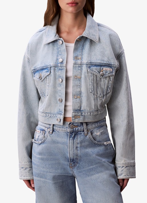Calvin Klein Cropped spijkerjas met borstzakken