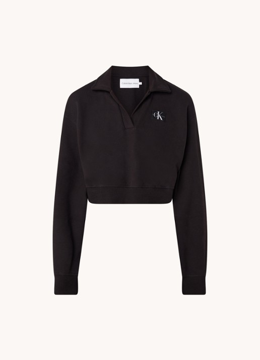 Calvin Klein Cropped sweater met logo  - voorkant 2 zwart