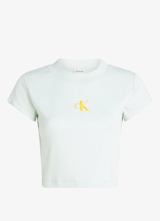 Calvin Klein Cropped T-shirt met logo - voorkant mint
