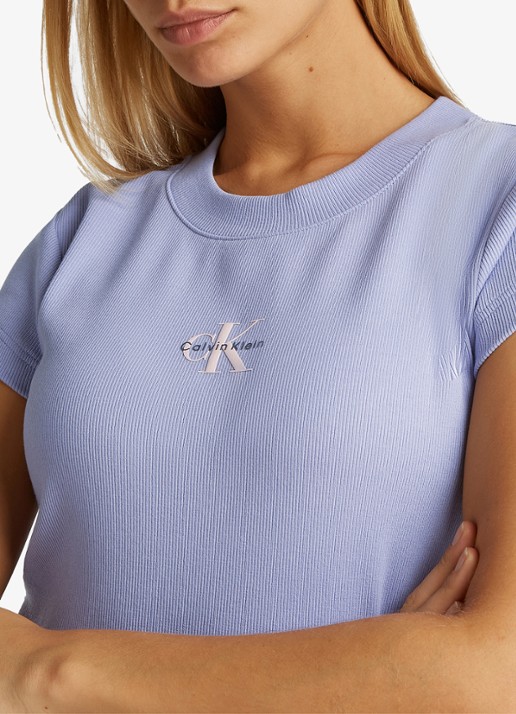 Calvin Klein Cropped T-shirt met logo - detail 5 lavendel