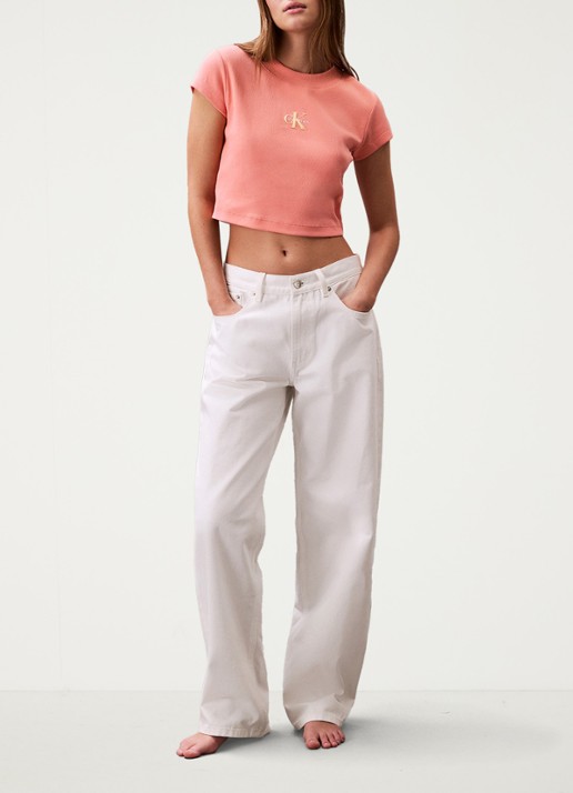 Calvin Klein Cropped T-shirt met logo - voorkant 2 zalmroze