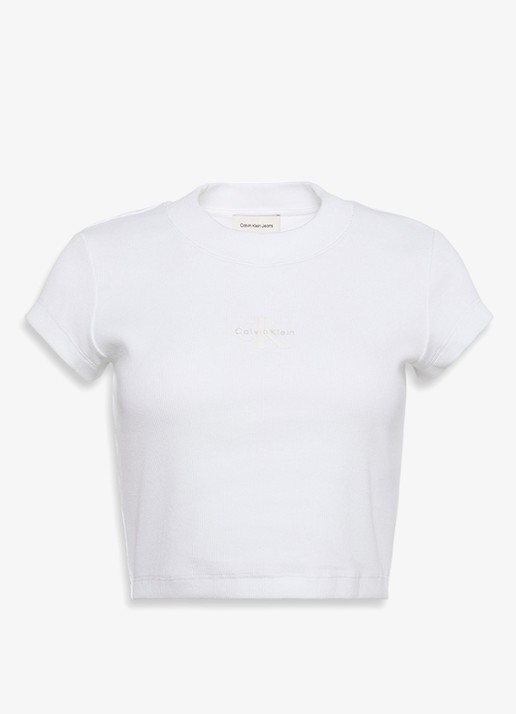 Calvin Klein Cropped T-shirt met logo - voorkant 7 gebroken wit