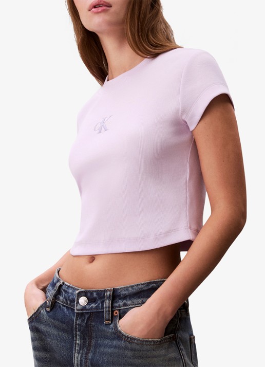 Calvin Klein Cropped T-shirt met logo - detail 5 island lilac-3oq / paars