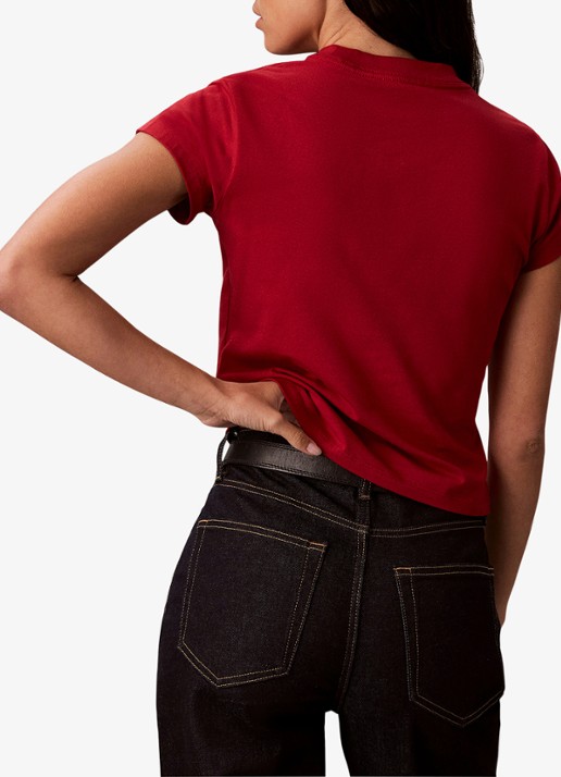Calvin Klein Cropped T-shirt met logo - achterkant 4 donkerrood
