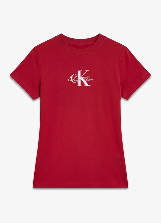 Calvin Klein Cropped T-shirt met logo - voorkant 5 donkerrood