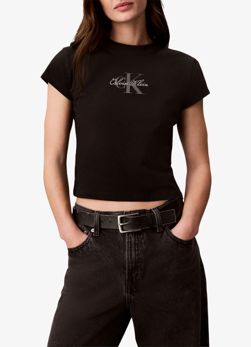 Calvin Klein Cropped T-shirt met logo - detail zwart