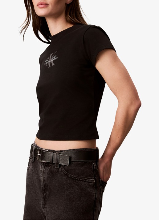 Calvin Klein Cropped T-shirt met logo - detail 3 zwart