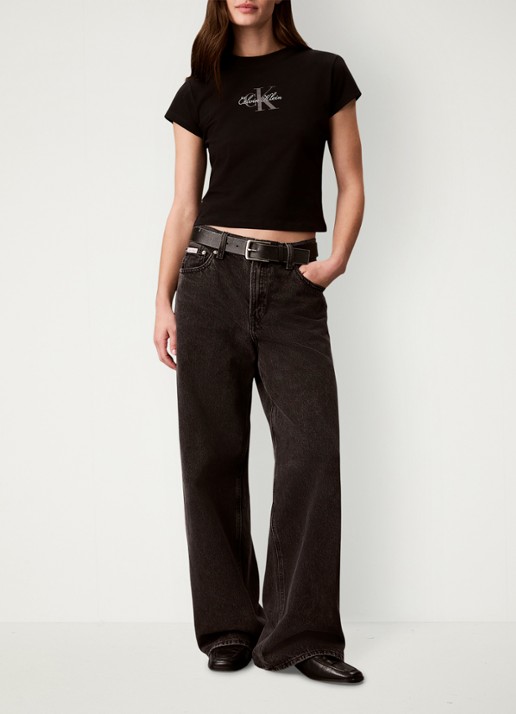 Calvin Klein Cropped T-shirt met logo - voorkant 6 zwart